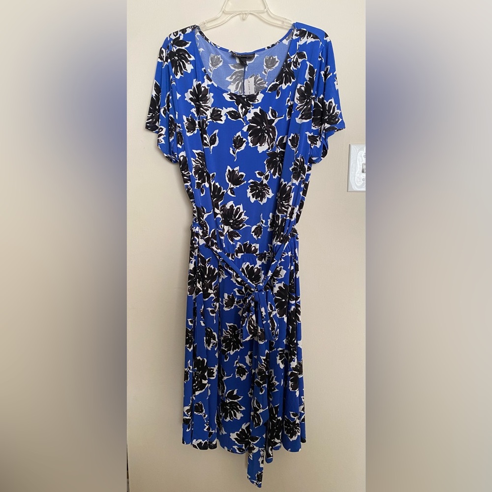 Lane Bryant Floral Print Midi Dress with Belt/Sash & Pockets Plus Size 34/36 6X